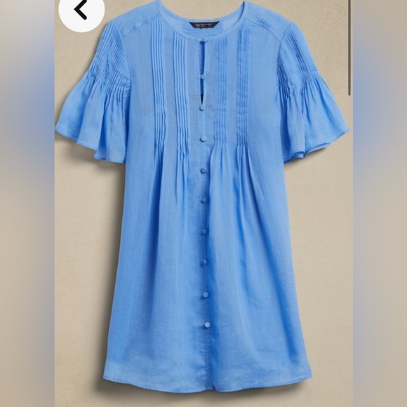 Banana Republic Pintuck ramie dress arctic blue EUC - Picture 3 of 10